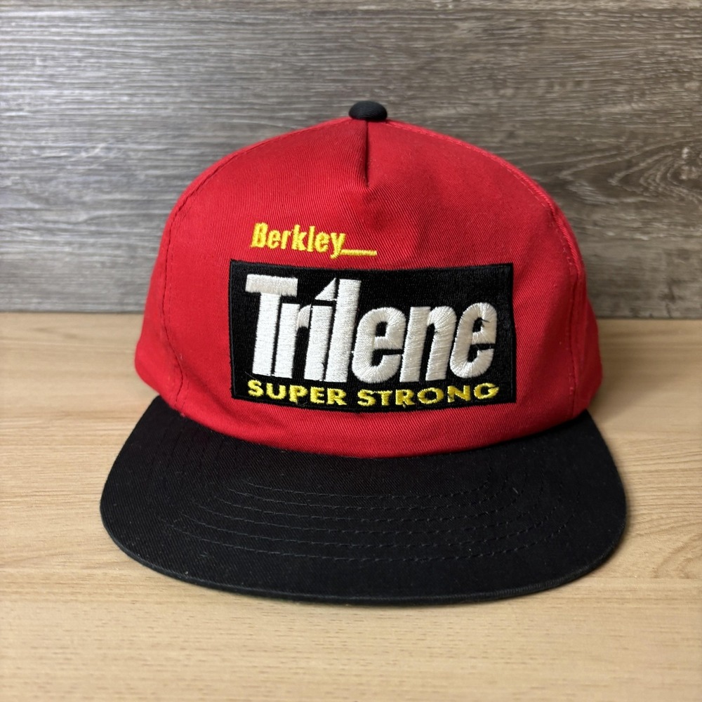 Vintage Berkley Trilene Hat Cap Snap Back Red Black Embroidered Fishing Mens